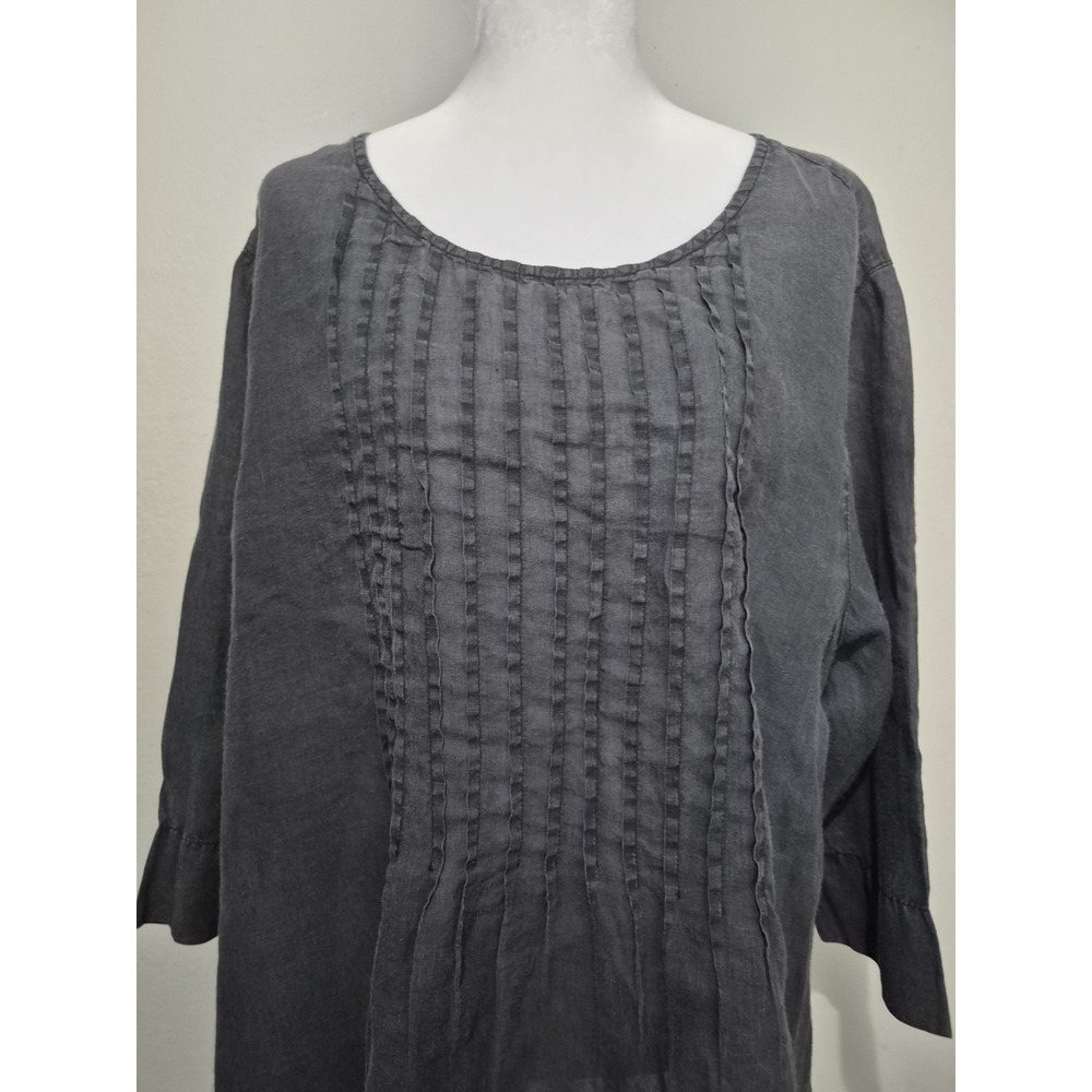 Kleen Tunic Top Womens 1X 100% Ramie Charcoal Gray‎ Minimalist Lagenlook Coastal - Picture 5 of 11